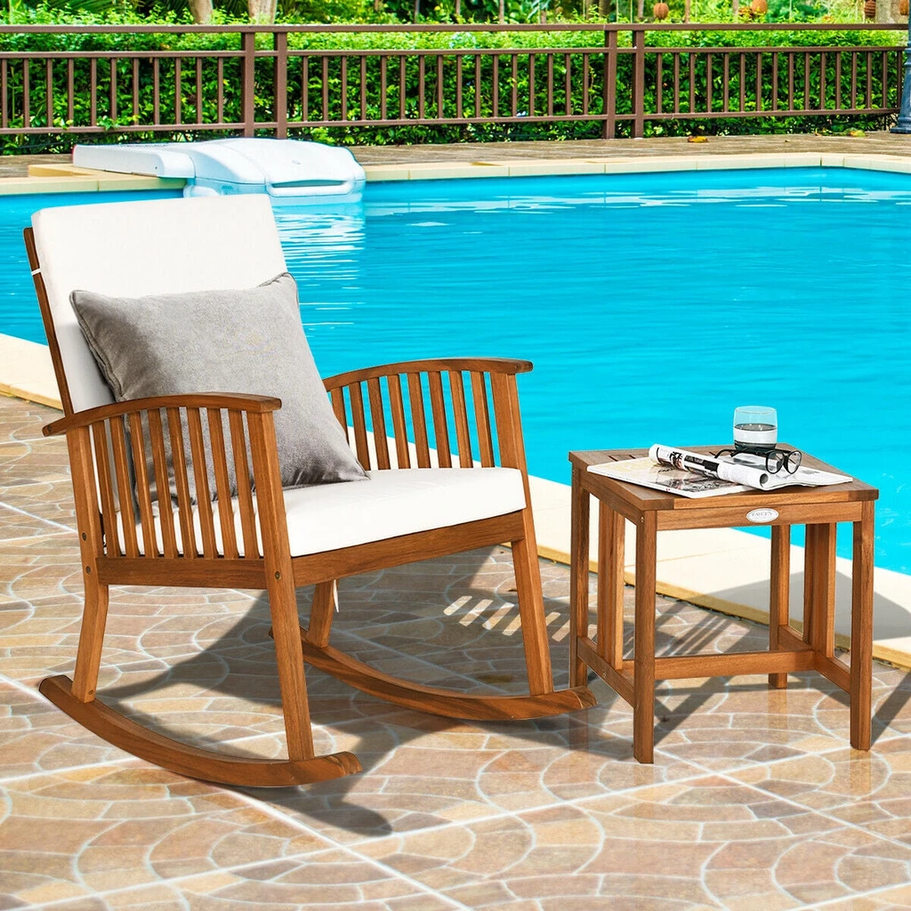 Directdeals Acacia Wood Patio Rocking Chair Table Set