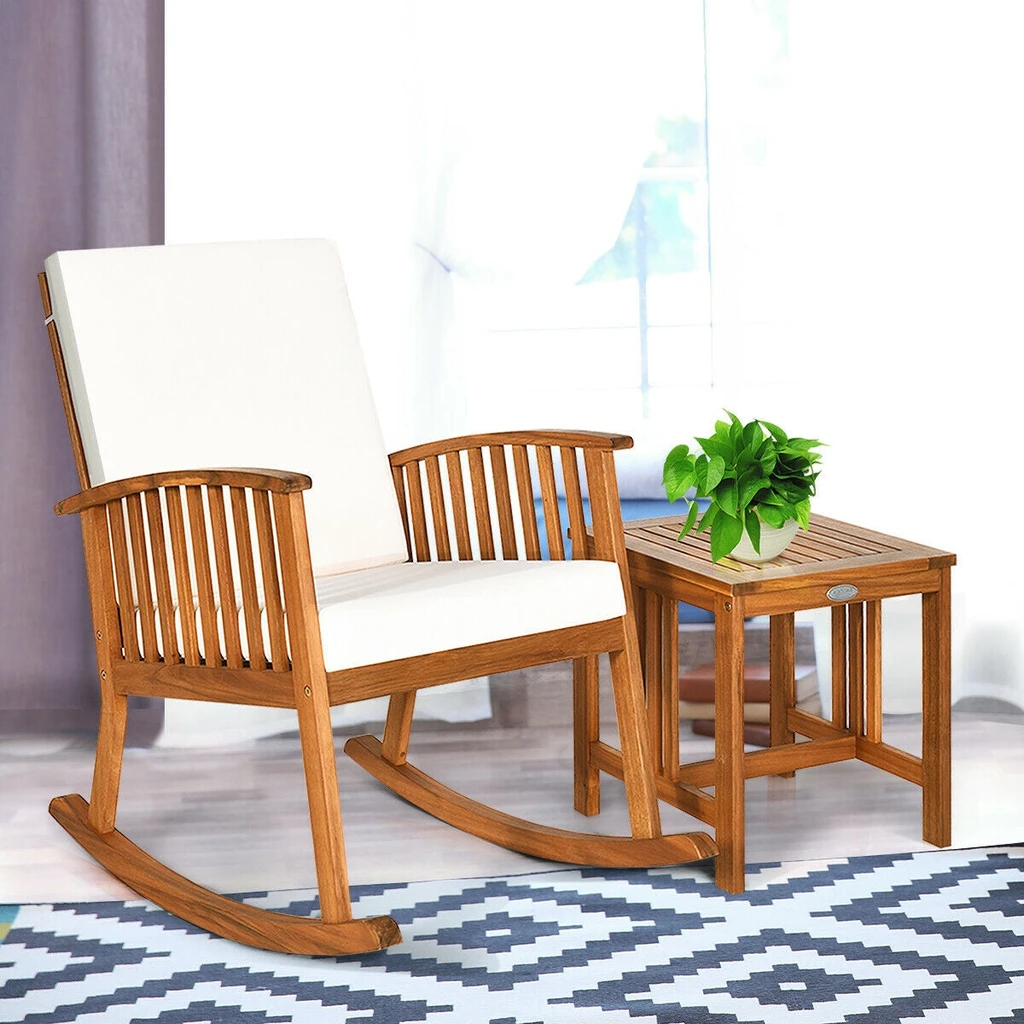 Directdeals Acacia Wood Patio Rocking Chair Table Set