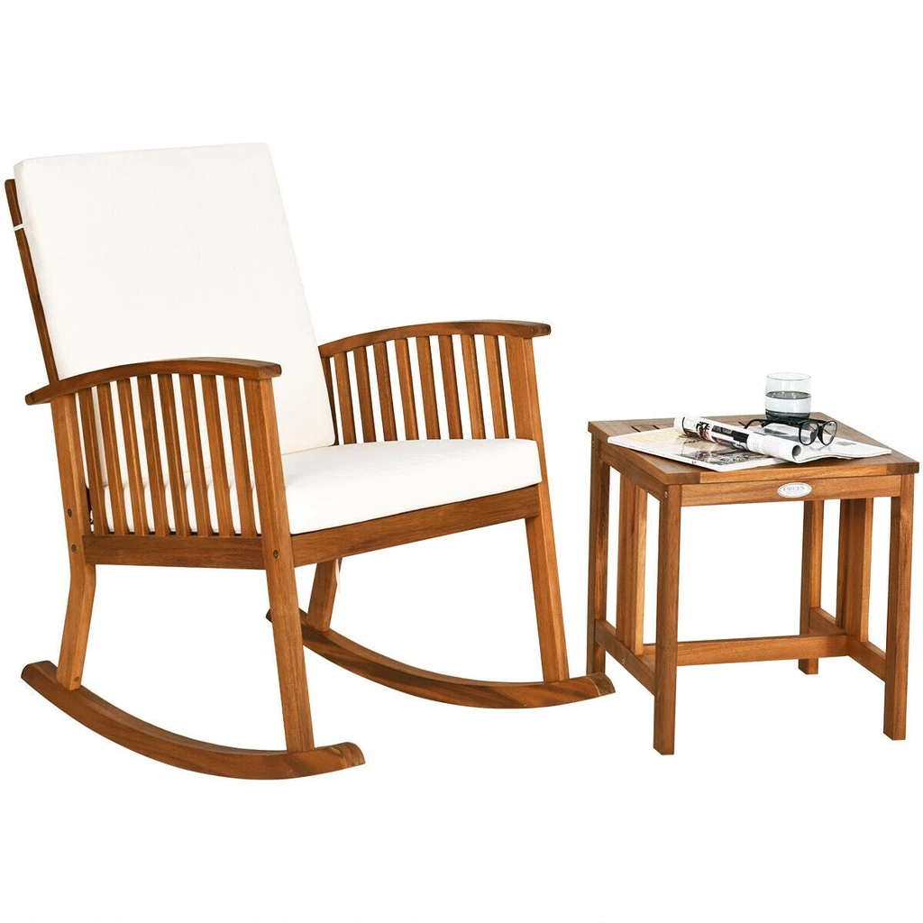 Directdeals Acacia Wood Patio Rocking Chair Table Set