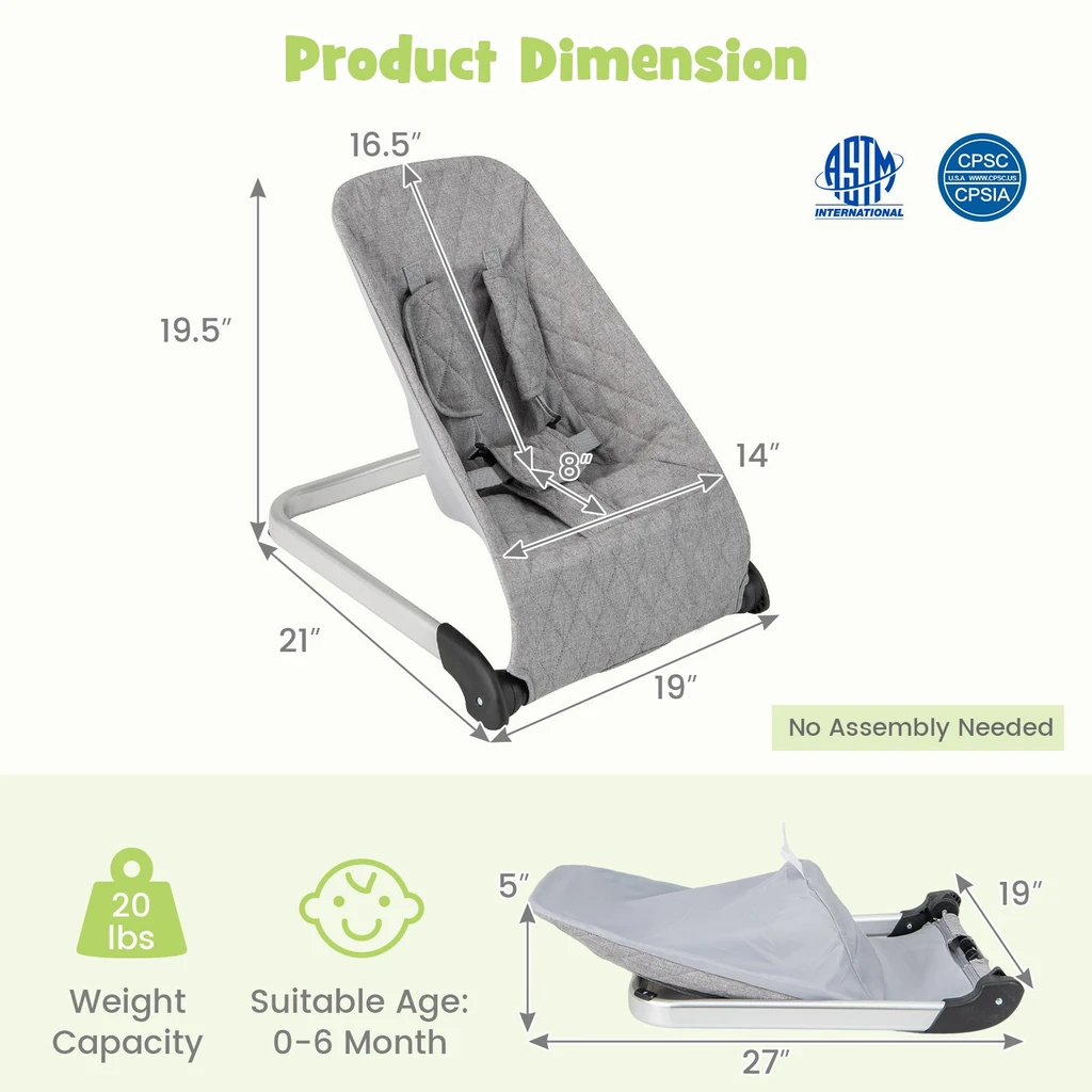 Gbruno Store Baby Bouncer Seat With Aluminum And Metal Frame
