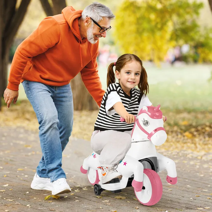 Gbruno Store 12V Unicorn Ride On Toy With Training Wheels And Horse Riding Mode