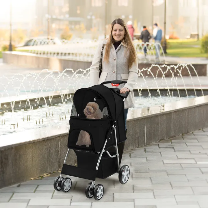 Gbruno Store Folding Pet Stroller With Storage Basket And Adjustable Canopy