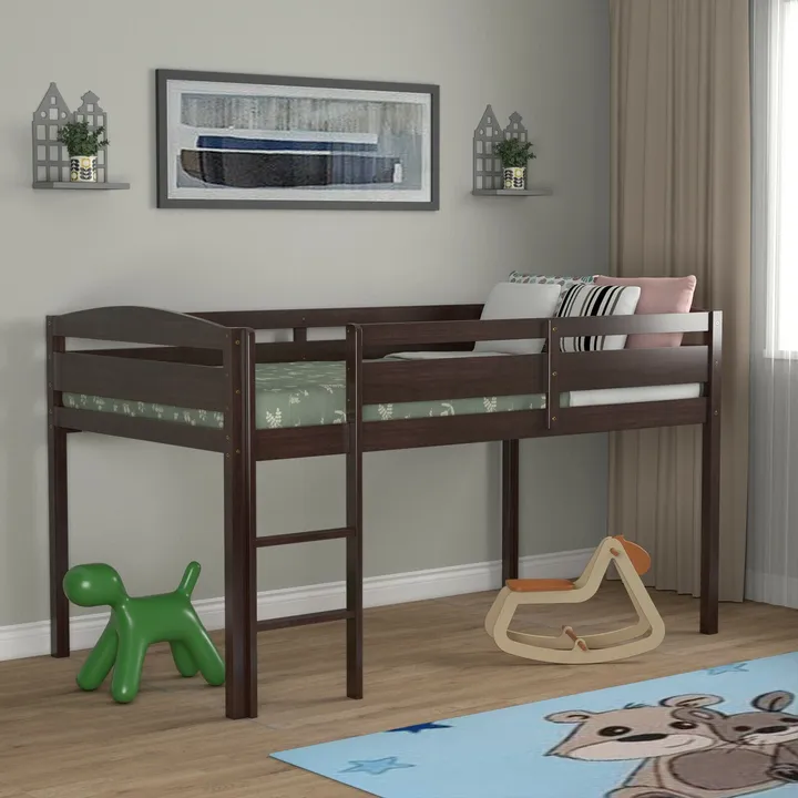 Directdeals Wooden Twin Low Loft Bunk Bed With Guard Rail And Ladder