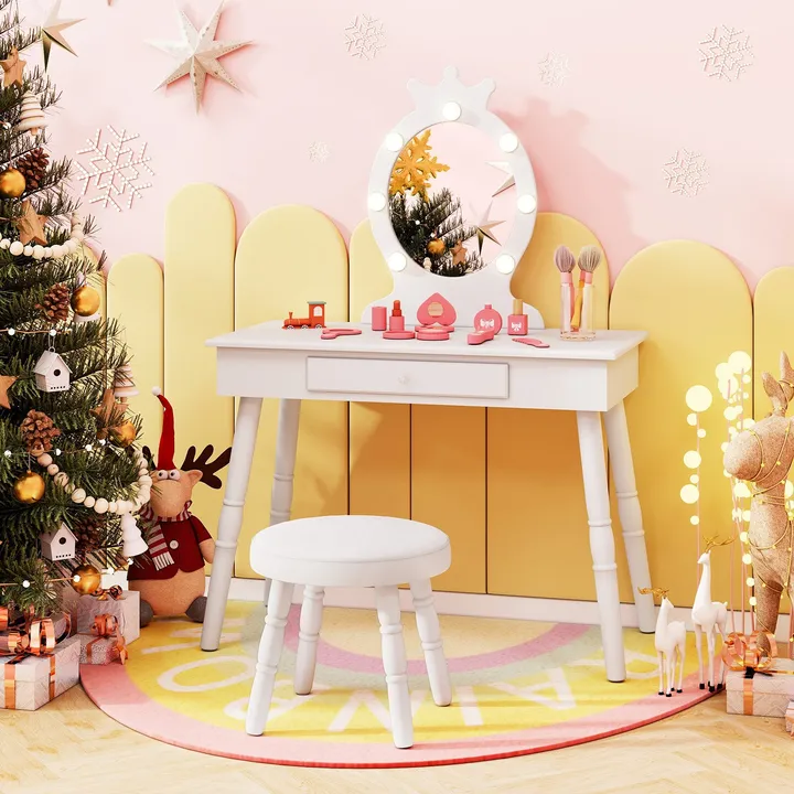 Gbruno Store Kids Vanity Set With Lighted Mirror And Large Drawer