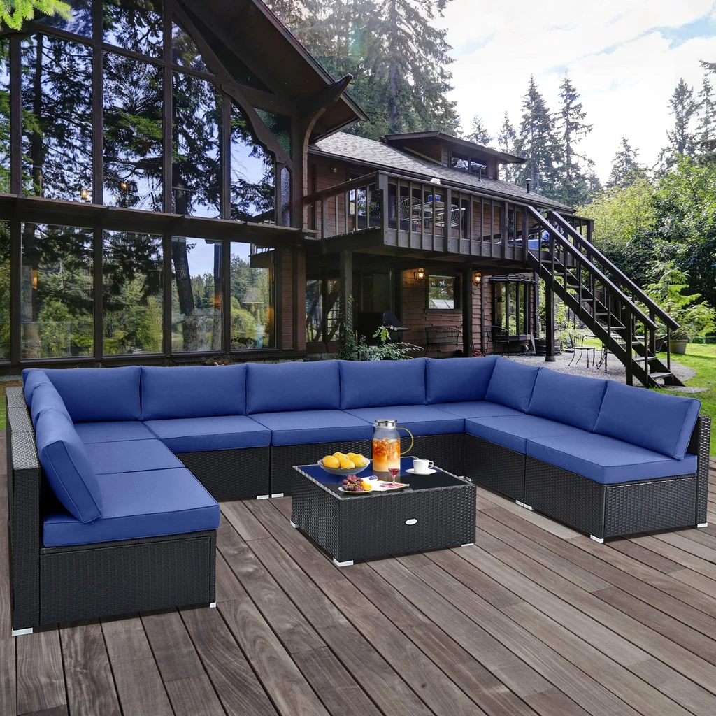 Directdeals 10 Piece Outdoor Wicker Conversation Set With Seat And Back Cushions
