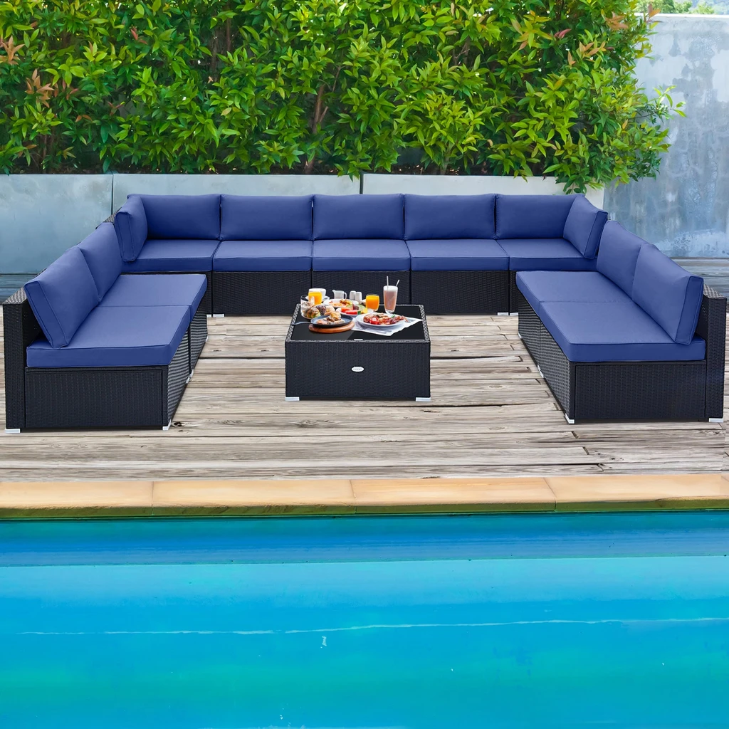 Directdeals 10 Piece Outdoor Wicker Conversation Set With Seat And Back Cushions
