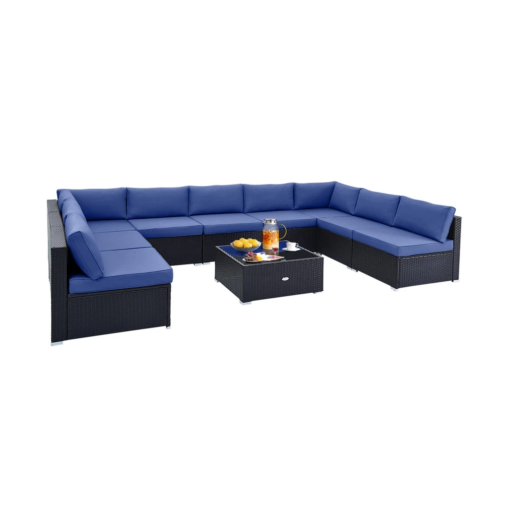 Directdeals 10 Piece Outdoor Wicker Conversation Set With Seat And Back Cushions