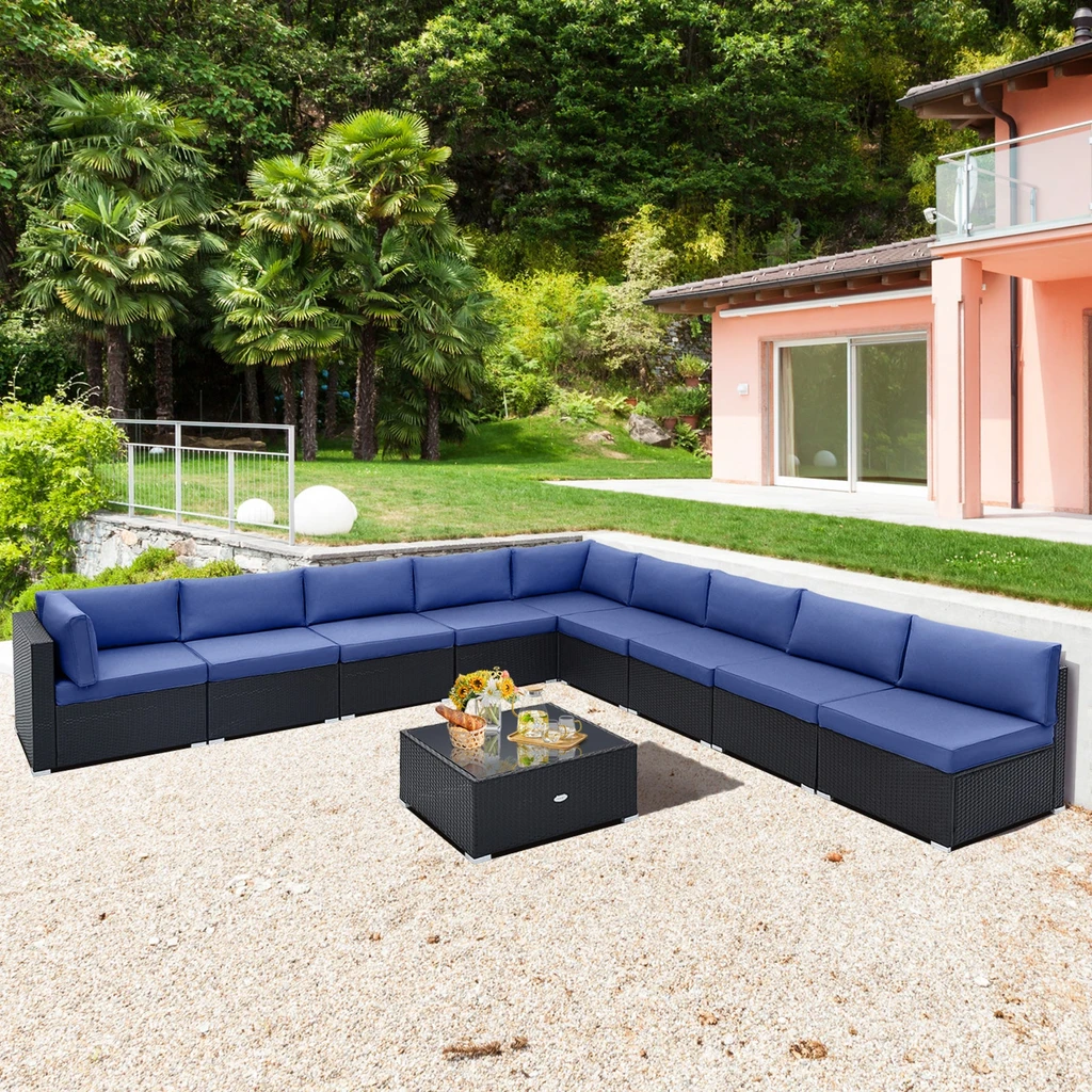 Directdeals 10 Piece Outdoor Wicker Conversation Set With Seat And Back Cushions