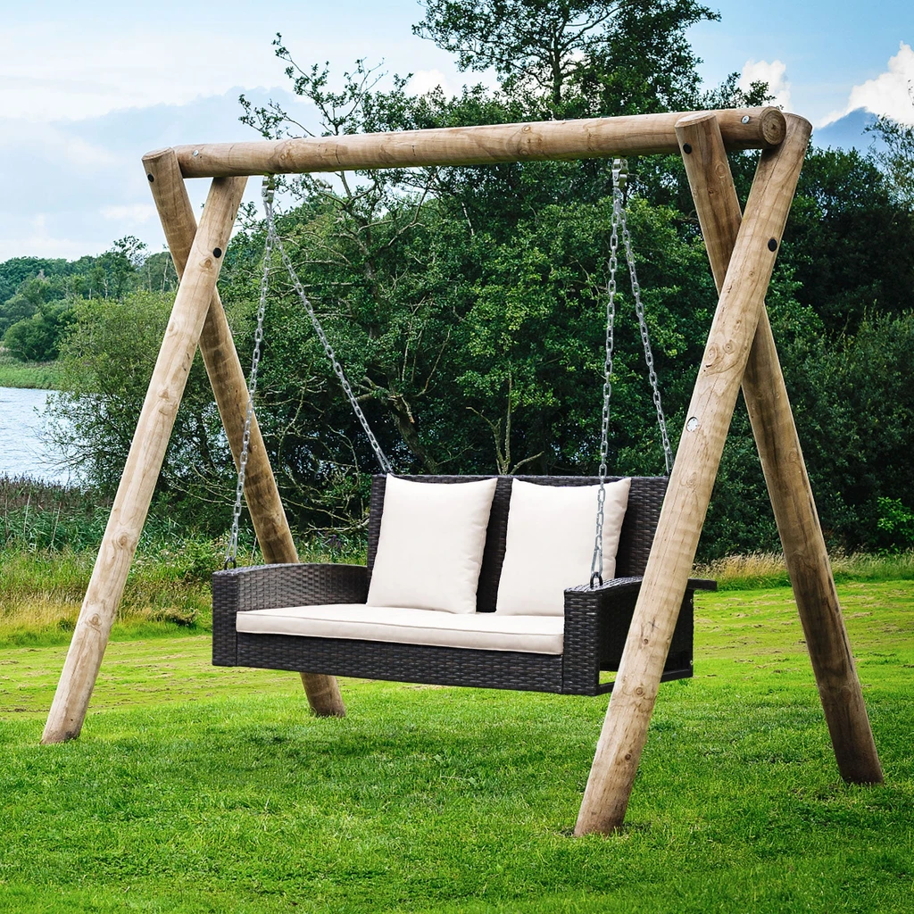 Directdeals 2-Person Patio Rattan Porch Swing With Cushions