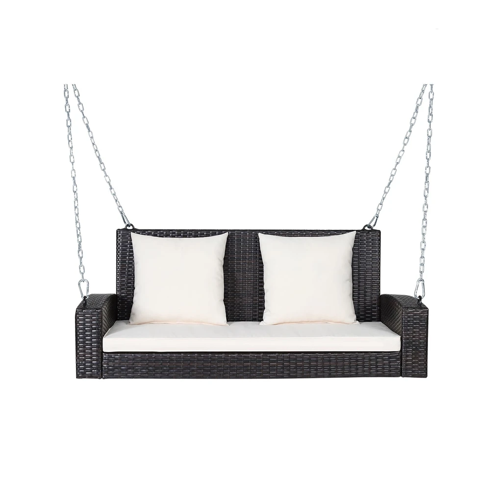 Directdeals 2-Person Patio Rattan Porch Swing With Cushions