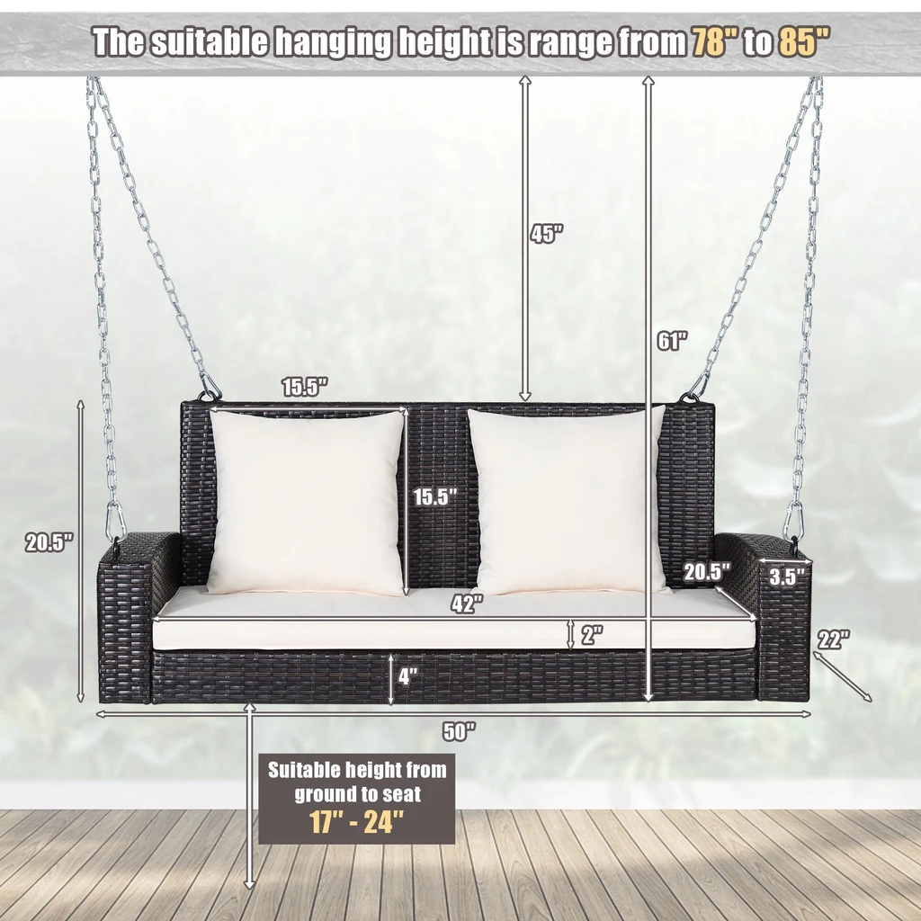 Directdeals 2-Person Patio Rattan Porch Swing With Cushions