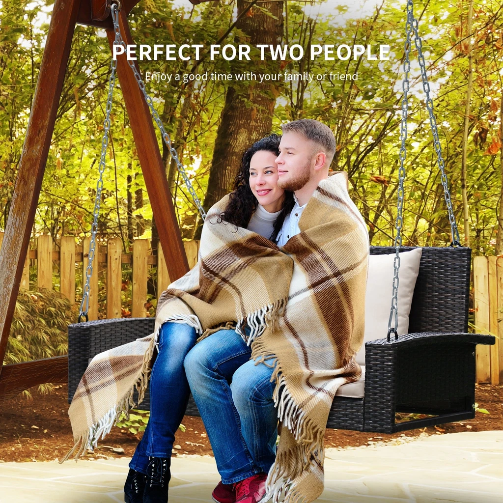 Directdeals 2-Person Patio Rattan Porch Swing With Cushions