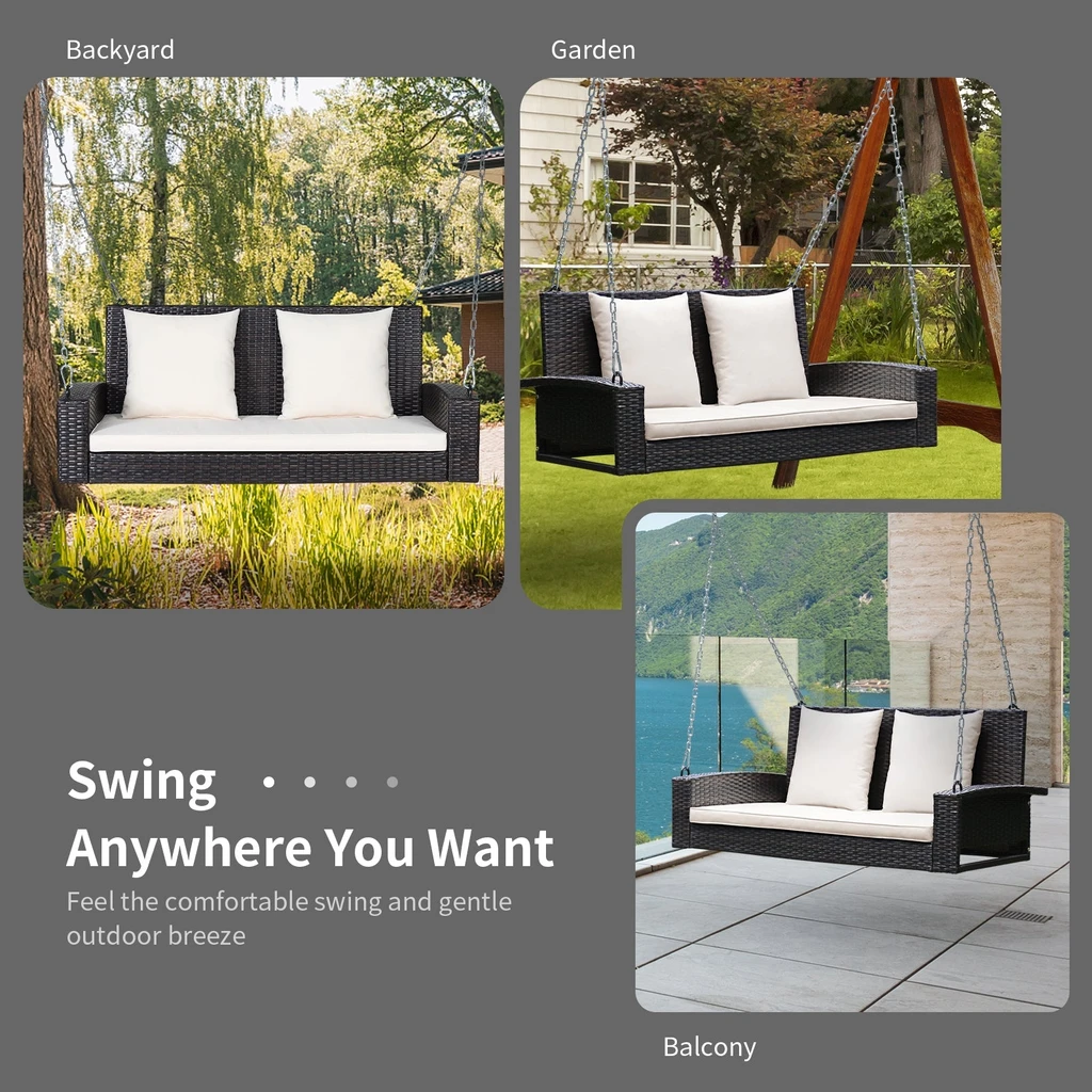 Directdeals 2-Person Patio Rattan Porch Swing With Cushions