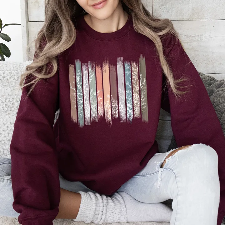 Refinery Number One Meadow Vines, Flowers, Nature, Botanical Stripes Sweatshirt