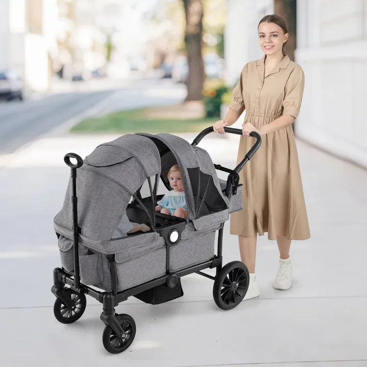 Gbruno Store 2 Seater Push Pull Collapsible Kids Wagon Stroller