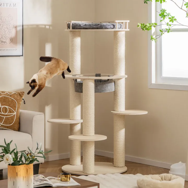 Gbruno Store 5 Level Wooden Cat Tree With Padded Perch Non Woven Hammock