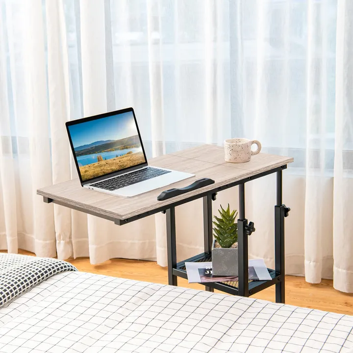 Directdeals Adjustable C-Shaped Bedside Table With Wheels