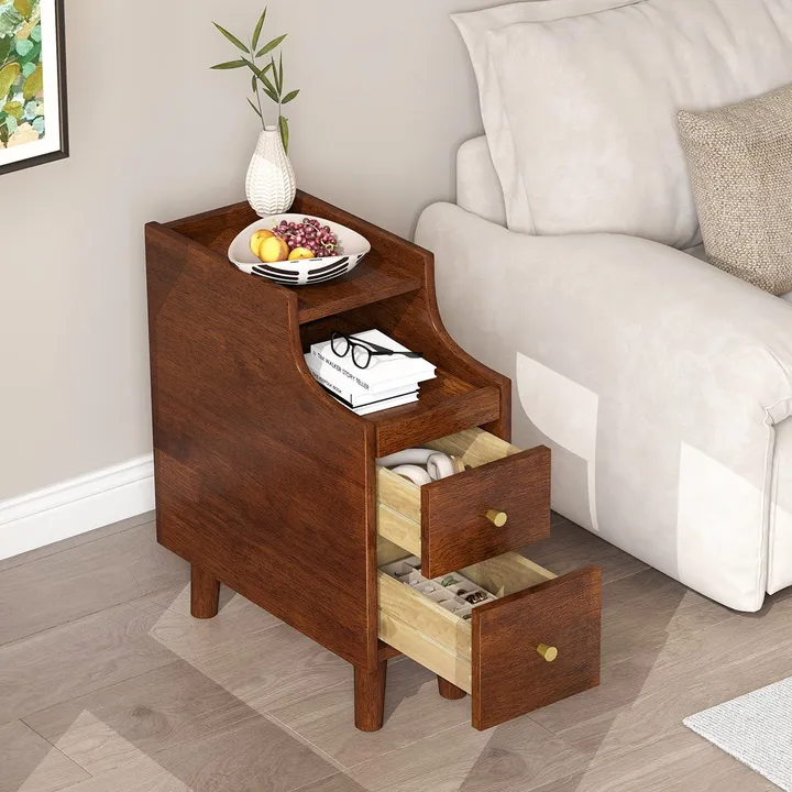 Directdeals Solid Wood End Table Narrow Bedside Table With Pull-Out Tray