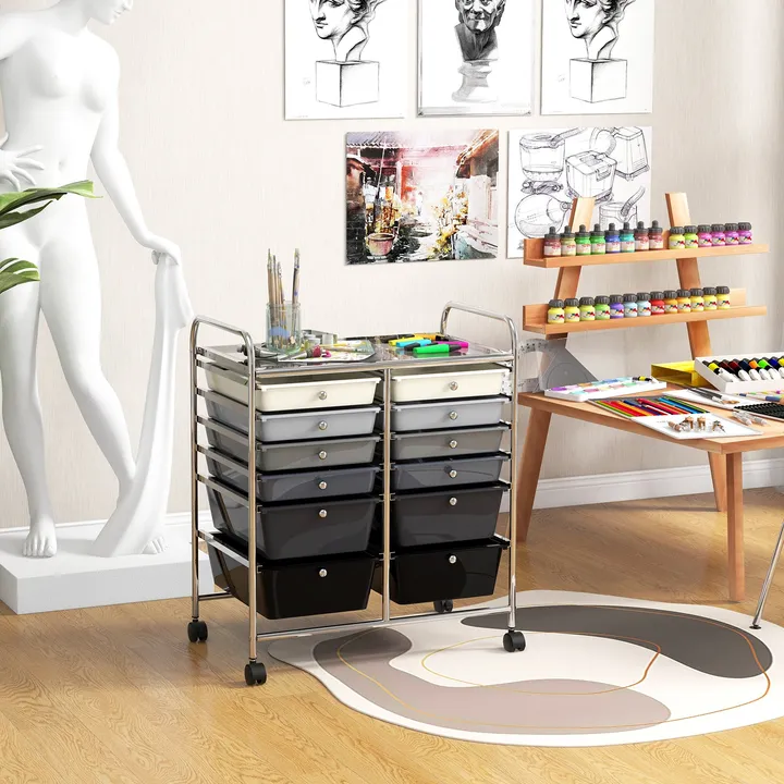 Directdeals 12-Drawer Rolling Storage Cart With Lockable Wheels
