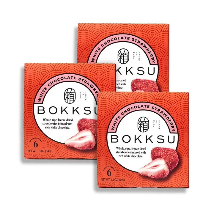 Bokksu Market White Chocolate-Infused Freeze Dried Strawberries 6-Piece Box (3-Pack) - Authentic Japanese Individually Wrapped Freeze Dried Strawberry Fruit Snacks in Elegant Gift Box