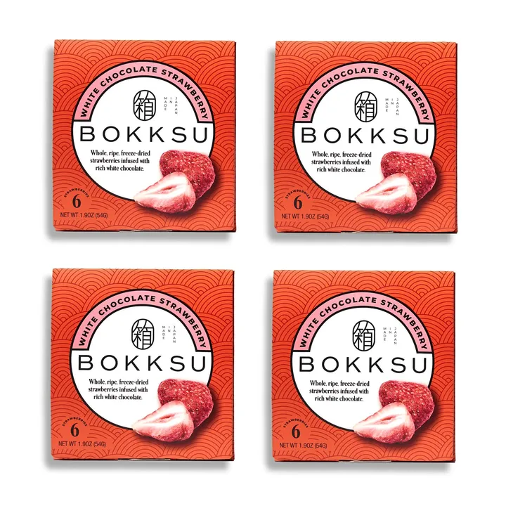 Bokksu Market White Chocolate-Infused Freeze Dried Strawberries 6-Piece Box (4-Pack) - Authentic Japanese Individually Wrapped Freeze Dried Strawberry Fruit Snacks in Elegant Gift Box