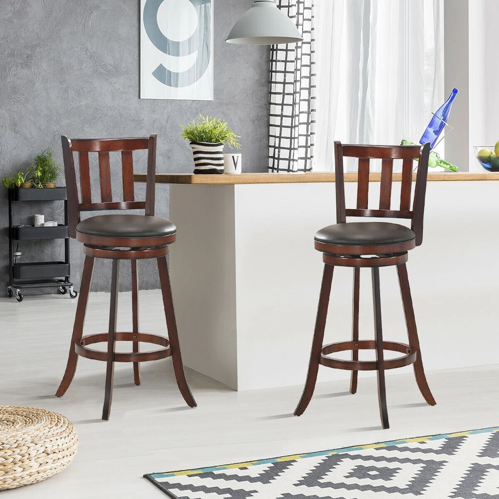 Directdeals 2 Pieces 360 Degree Swivel Bar Counter Stool Set With Cushioned Seat