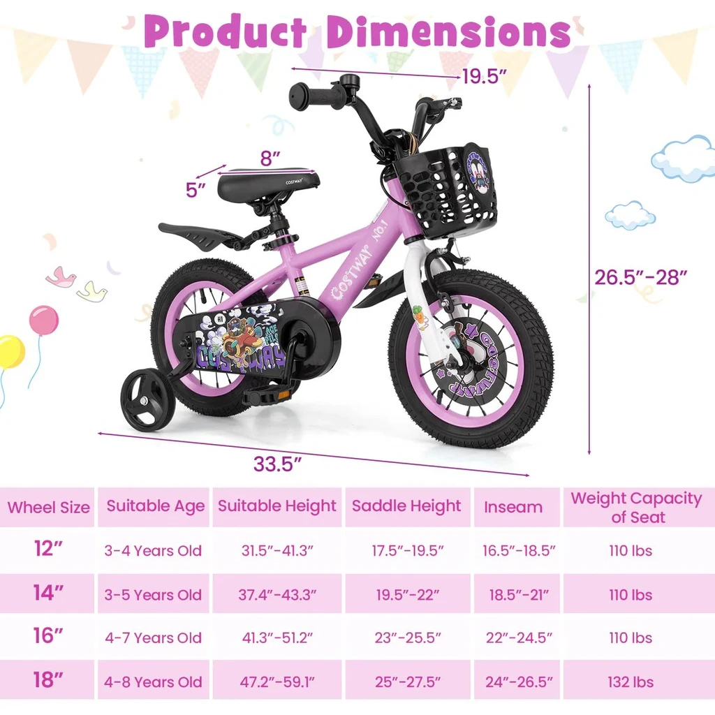Gbruno Store Kids Bike Adjustable With Storage Basket And Double Brake