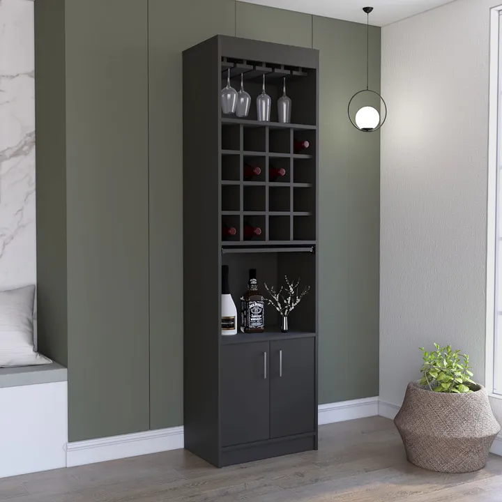 DEPOT E SHOP LLC Athens Kava Bar Cabinet, 16 Built-in Wine Rack, 2 Cabinet, 2 Shelves