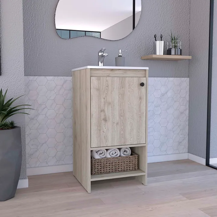 DEPOT E SHOP LLC Braavos Bathroom Vanity, Sink, Two Shelves, Single Door Cabinet