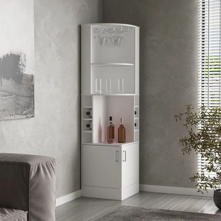 DEPOT E SHOP LLC Cairo Corner Bar Cabinet, Double Door Cabinet, Glass Rack