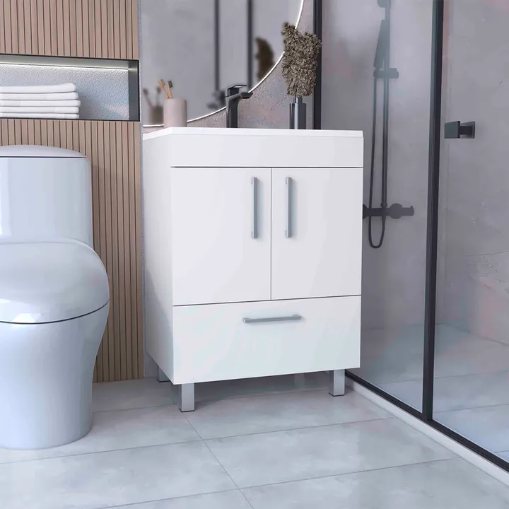 DEPOT E SHOP LLC Essential Single Bathroom Vanity, One Draw, Double Door Cabinet
