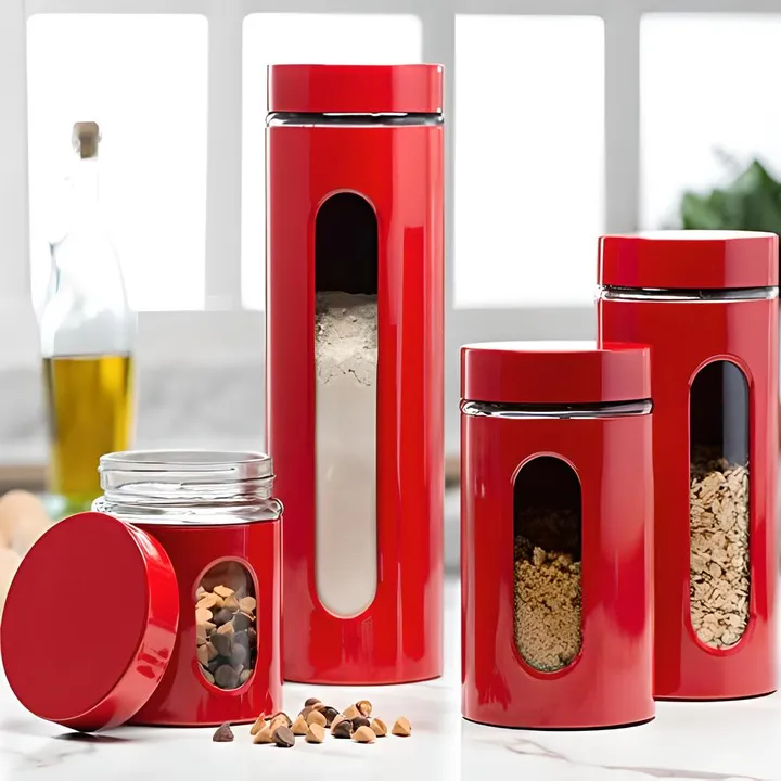 Le'raze Decor Modern Stainless Steel Canister Set With Glass Window & Airtight Lid