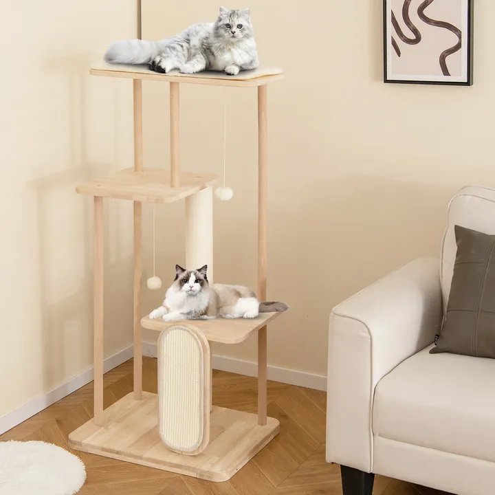 Gbruno Store Wooden Multi-level Modern Cat Tower With Scratching Board And Post