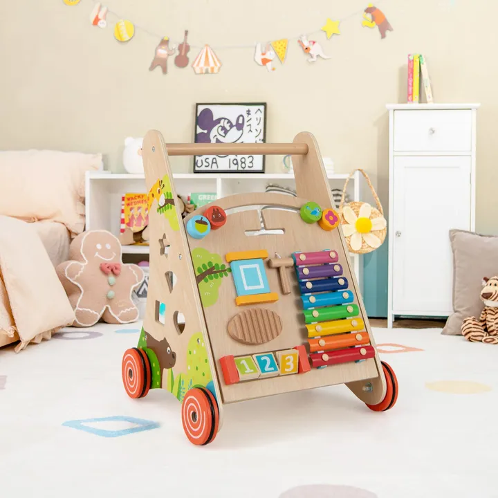 Gbruno Store Wooden Push And Pull Baby Walker With Handle And Storage