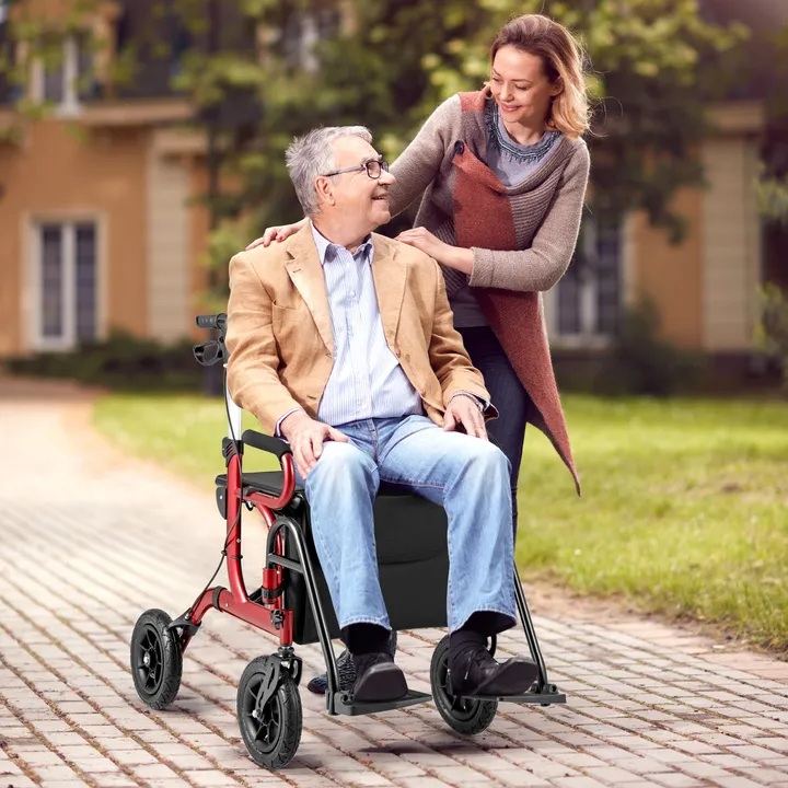 Gamba Beauty 2-in-1 Foldable Rollator Walker With Seat For Seniors
