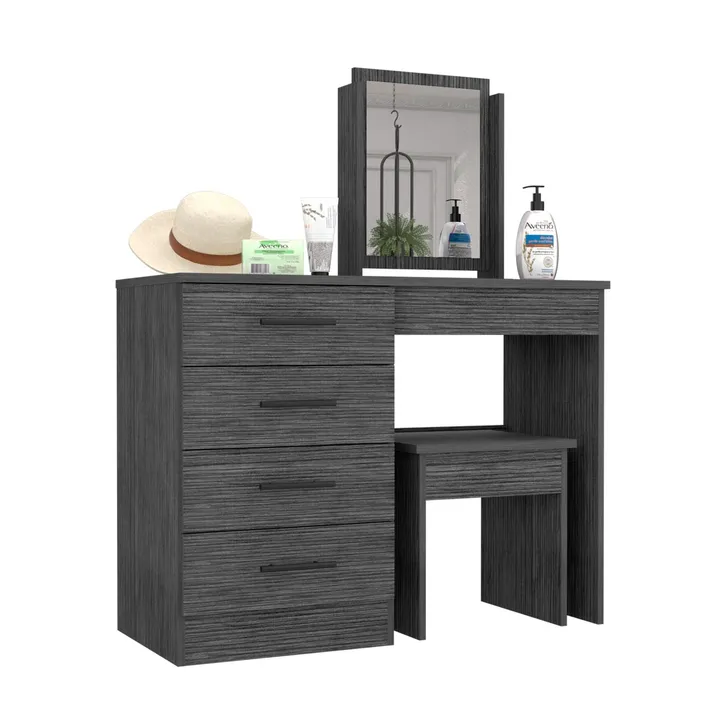DEPOT E SHOP LLC Rose Makeup Dressing Table, Mirror, Four Drawers, Stool