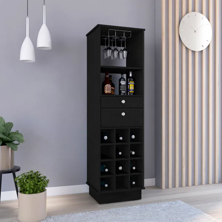 DEPOT E SHOP LLC Zircon Bar Cabinet, Twelve Built-in Wine Rack, Two Drawers