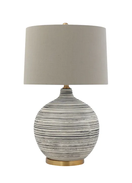 Storied Home Textured Ceramic Table Lamp with Gold Accents and Linen Shade