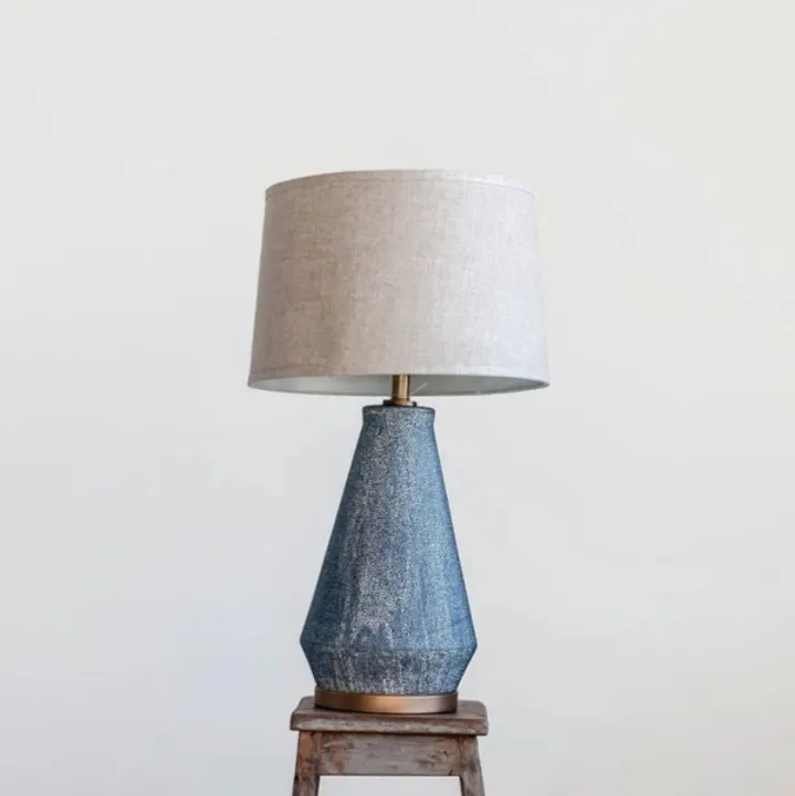 Storied Home Textured Ceramic Table Lamp with Linen Shade