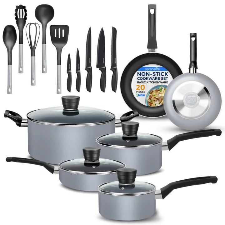 undefined Kitchenware Pots & Pans Set – Basic Kitchen Cookware (20-Piece Set)