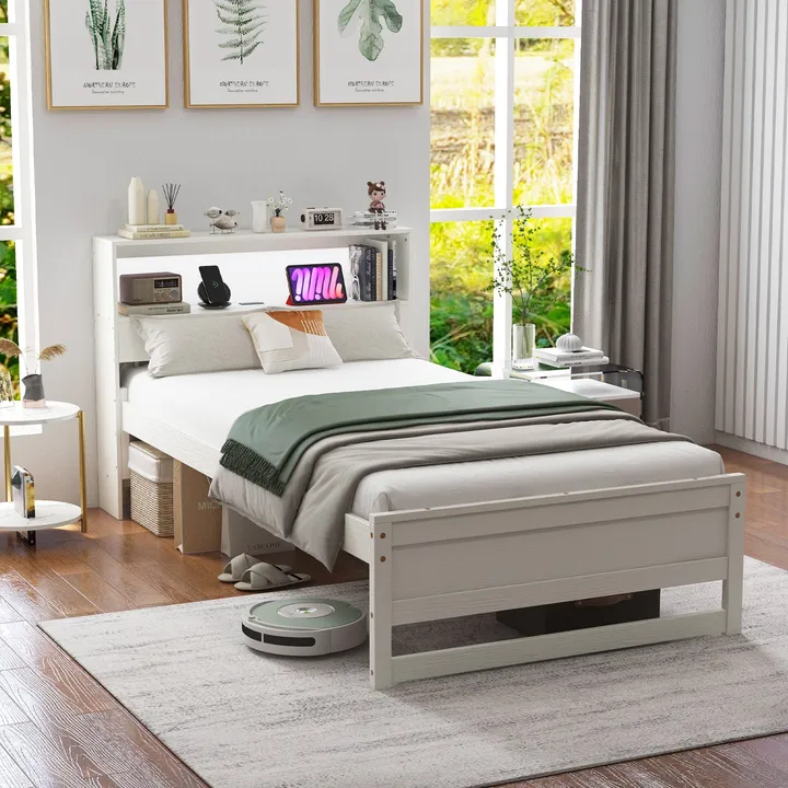 Gbruno Store Bed Frame With Storage Headboard And Charging Station