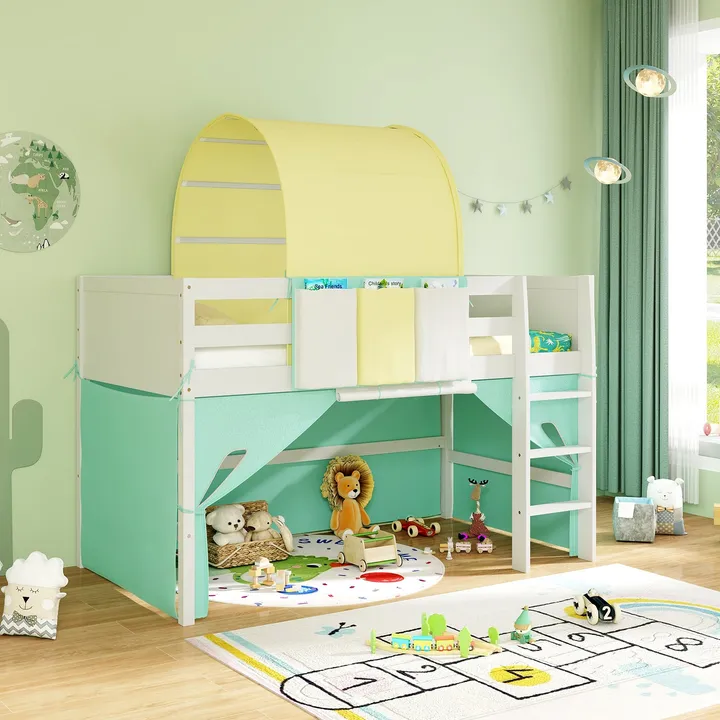 Gbruno Store Loft Bed Playhouse Bed Frame With Tower Tent And 3 Storage Pockets
