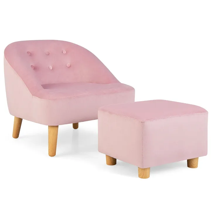 Gbruno Store Soft Velvet Upholstered Kids Sofa Chair With Ottoman