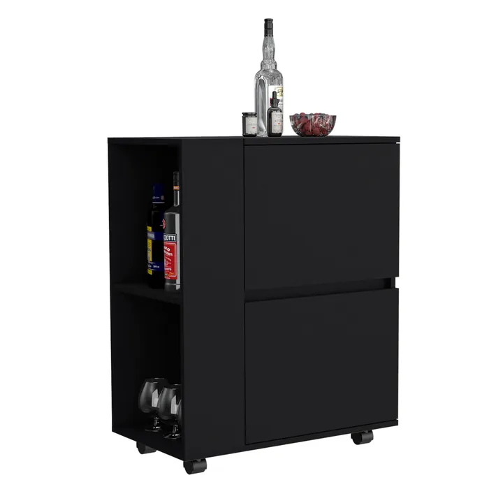 DEPOT E SHOP LLC Tully Bar Cart Two Pull-Down Door Cabinets And Two Open Shelves