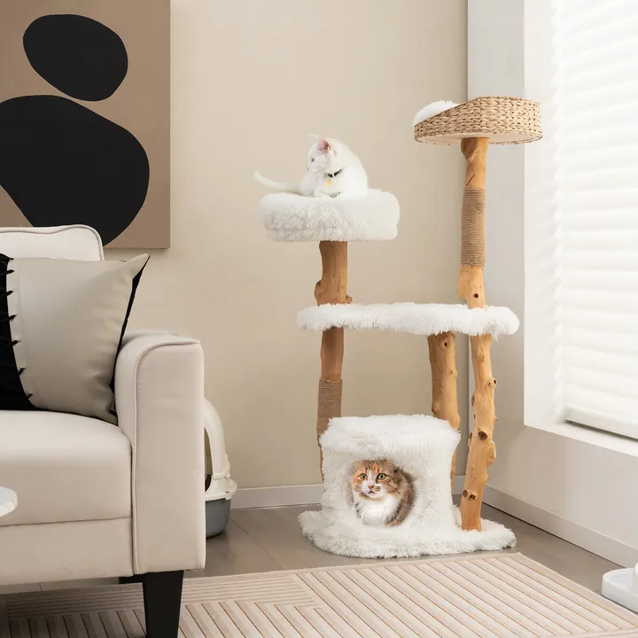 Gbruno Store Solid Wood Cat Tower With Top Cattail Basket Cat Bed