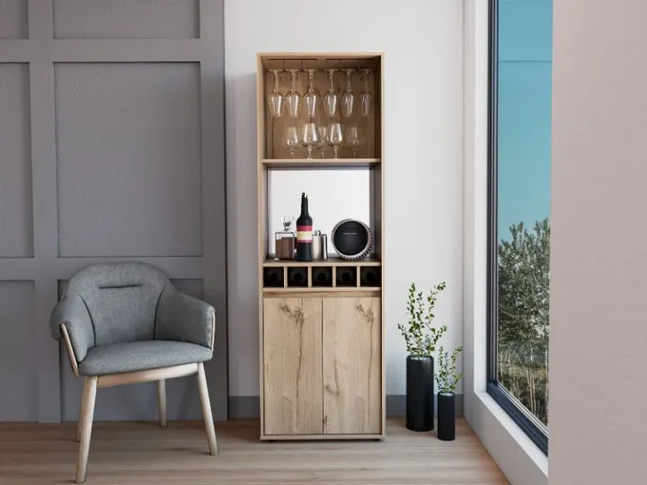 DEPOT E SHOP LLC Dallas Bar Double Door Cabinet, Five Built-in Wine Rack, Two Shelves