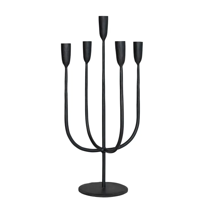 Storied Home Round Hand-Forged 5 Taper Metal Candelabra