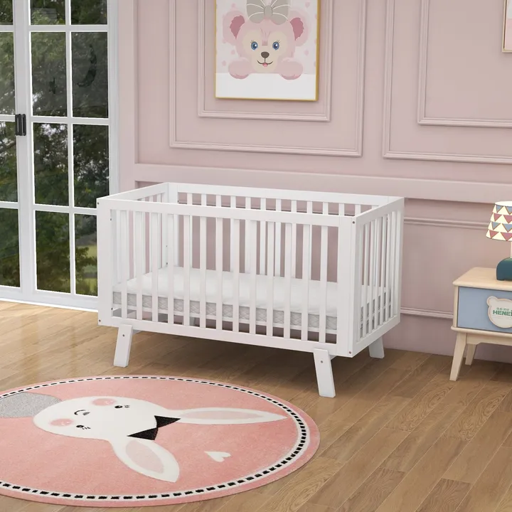 Gbruno Store Rubber Wood Baby Crib With Adjustable Mattress Heights And Guardrails