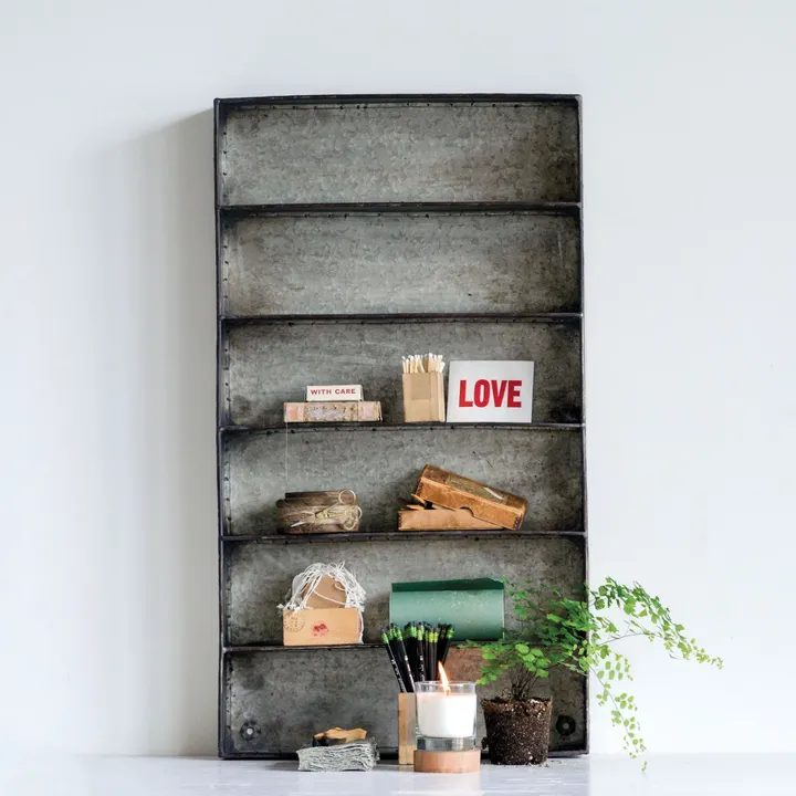 Storied Home Distressed Grey Metal 6 Tier Wall Shelf