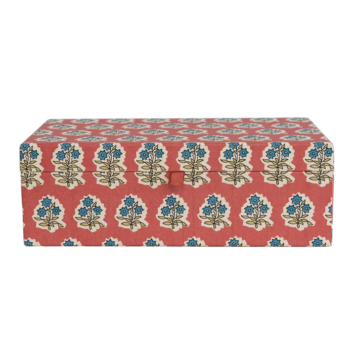 Storied Home Fabric Covered Jewelry Box with Floral Pattern And Interior Mirror
